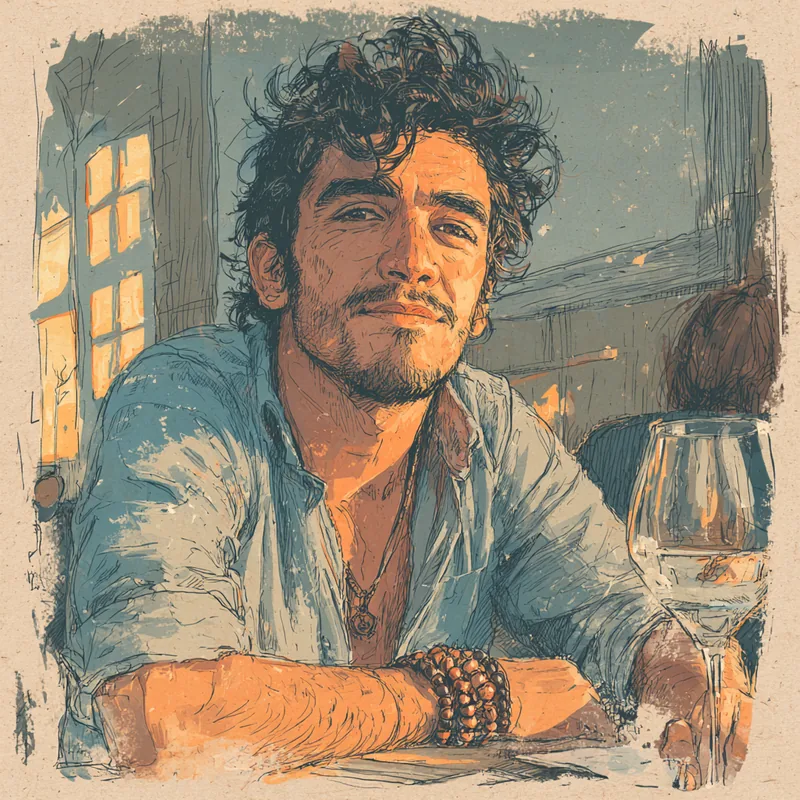 Carlos Mendes calculating travel costs at a hostel — Brazilian budget traveler figuring out the real price of his trip