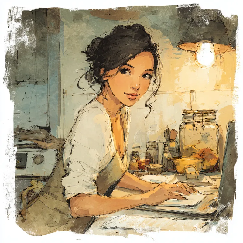 Grace Santos at her kitchen table in Manila — OFW wife managing the family budget with her laptop and calculator