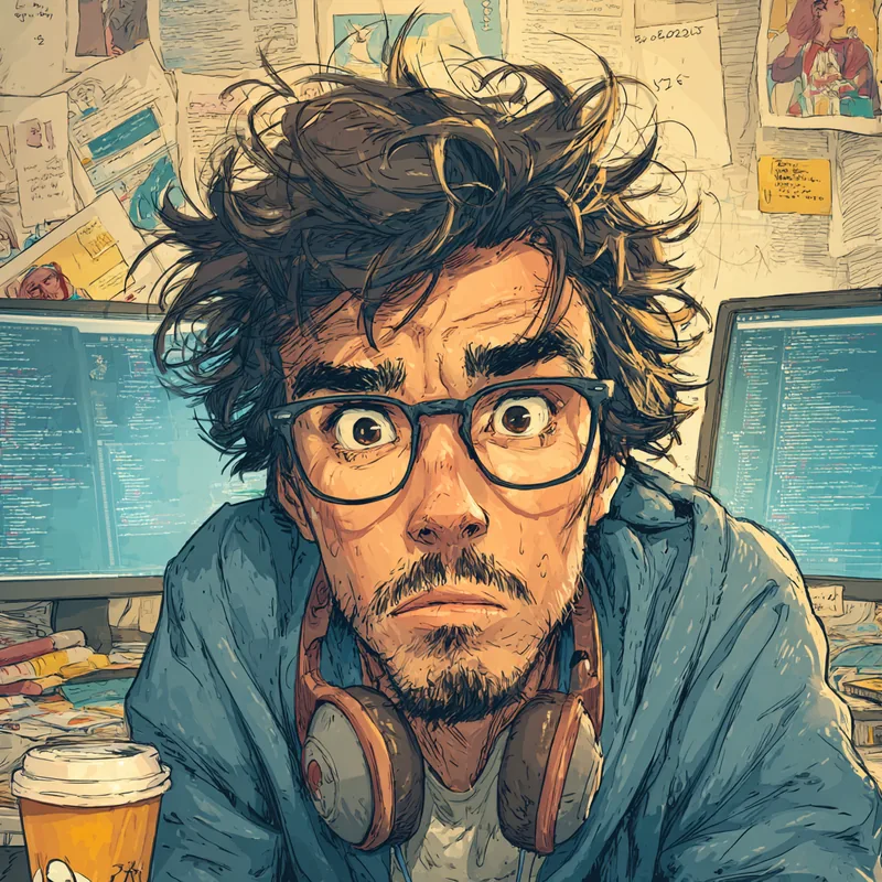 Rafael Oliveira at his coding setup in a shared student house in Belo Horizonte — CS student and part-time developer surrounded by screens and code