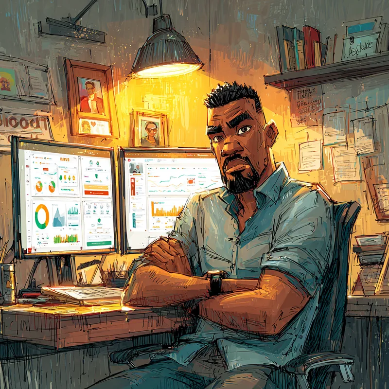 Tunde Adeyemi in his Abuja office — confident agency owner who solved his payment infrastructure problems